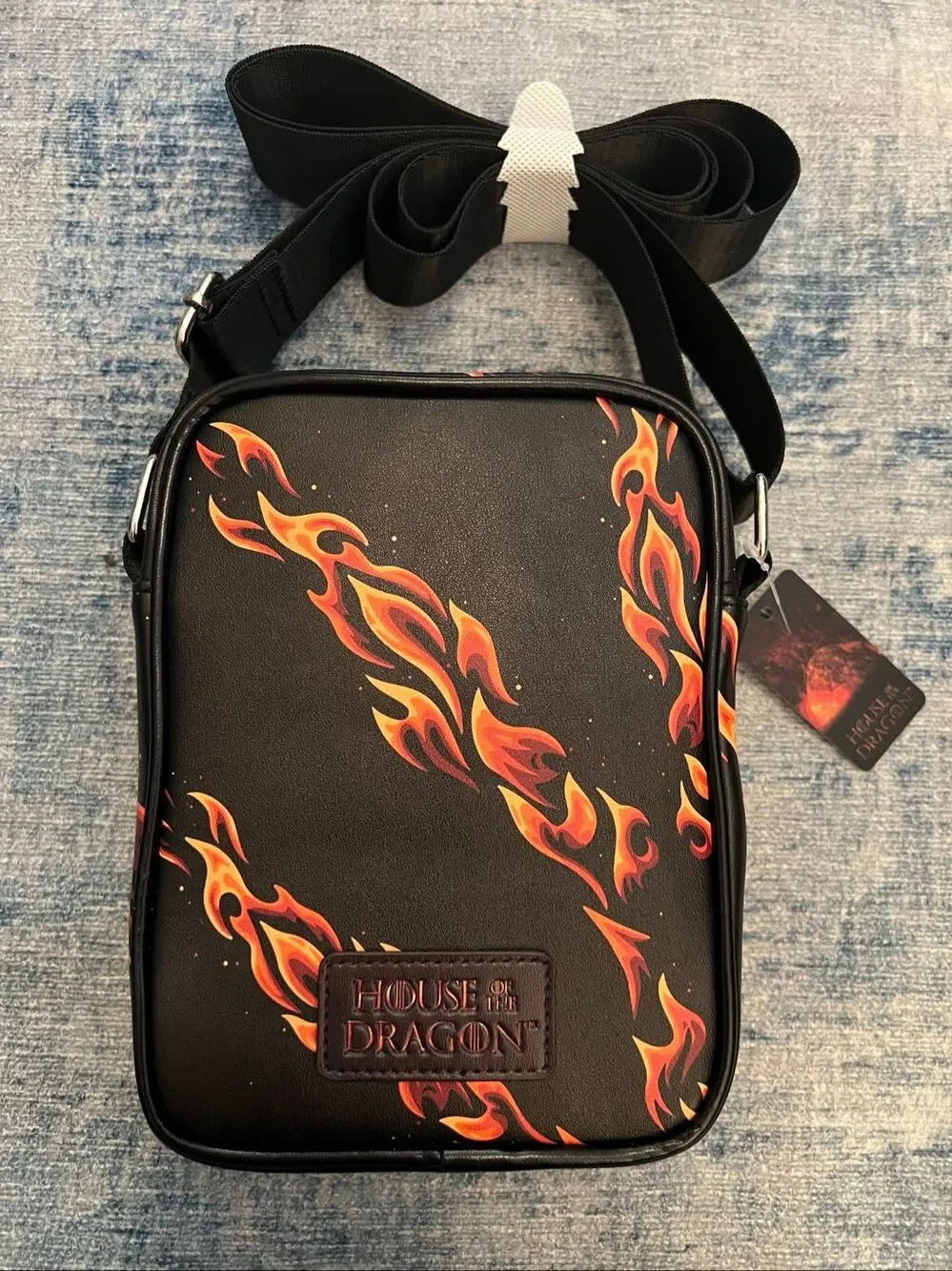HBO Buckle-Down House of The Dragon Black Red Flame Faux Leather Crossbody Bag